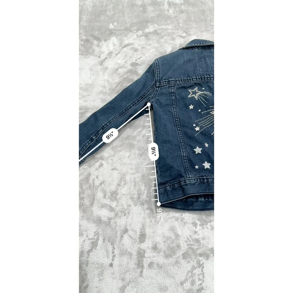 Gap Denim Jacket Girls Size XS Blue Jean‎ Buttons Artsy Cat Meow Long Sleeve EUC